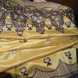 Yellow and Purple Embroidered Sequined Fabric